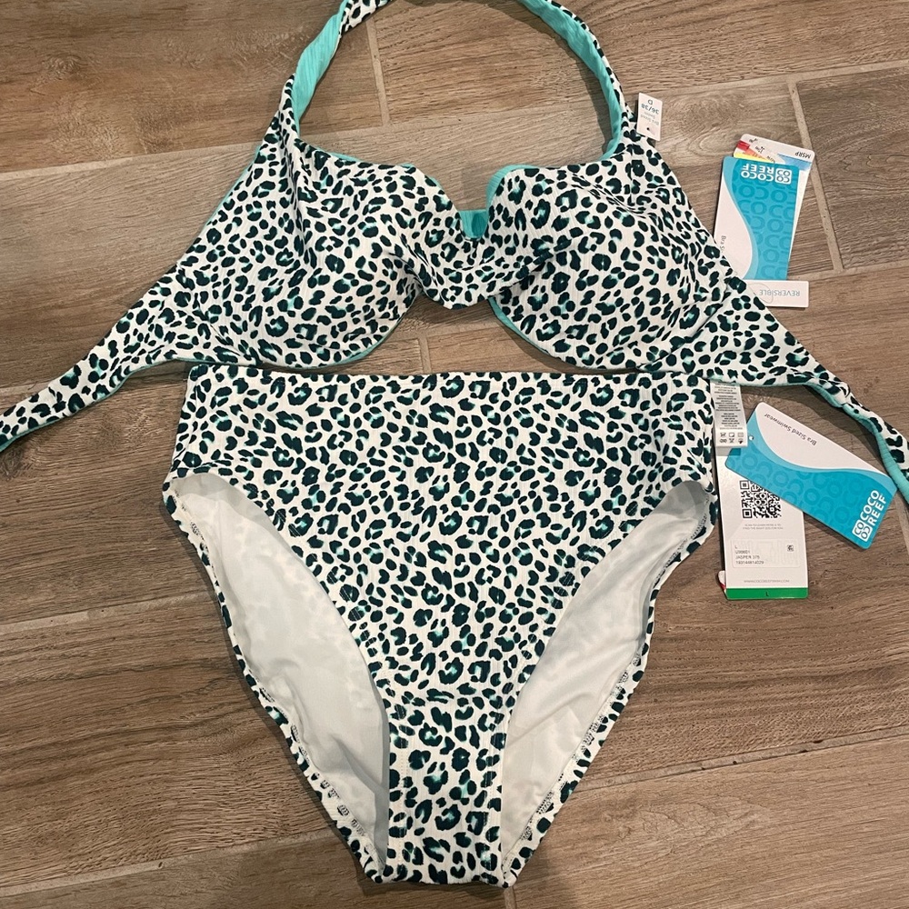 Coco Reef Teal and White Leopard Bikini Set